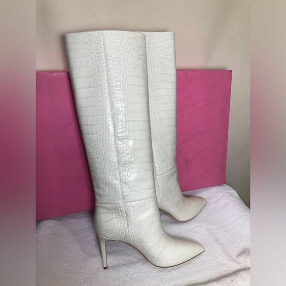 Paris Texas Stiletto Crocodile Embossed High Knee Boots Sz 38 - Picture 1 of 13